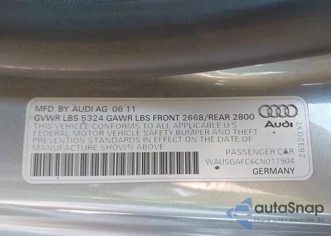 2012 Audi A7 Premium from USA, damaged, VIN WAUSGAFC6CN017904
